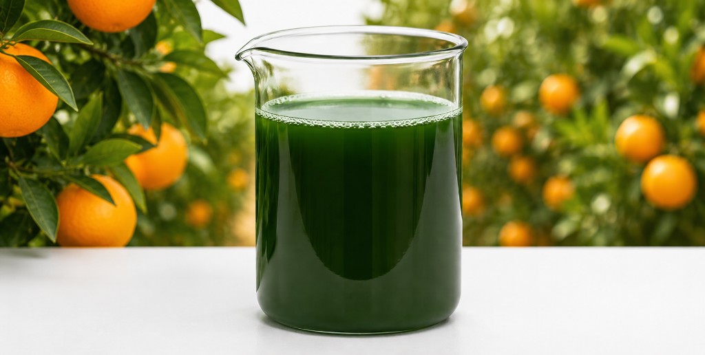 Biostimulant with orange grove backdrop